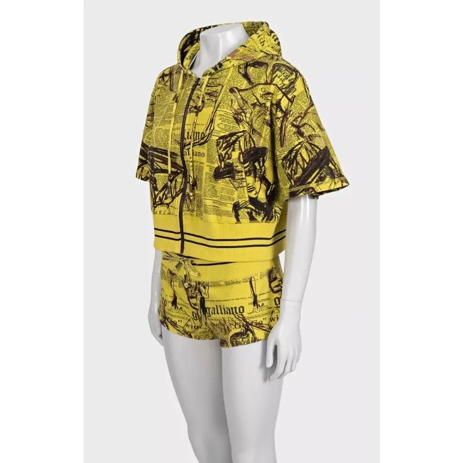 Galliano Vintage Yellow Printed Shorts Suit Set S Pre-owned Yellow Good - Back View