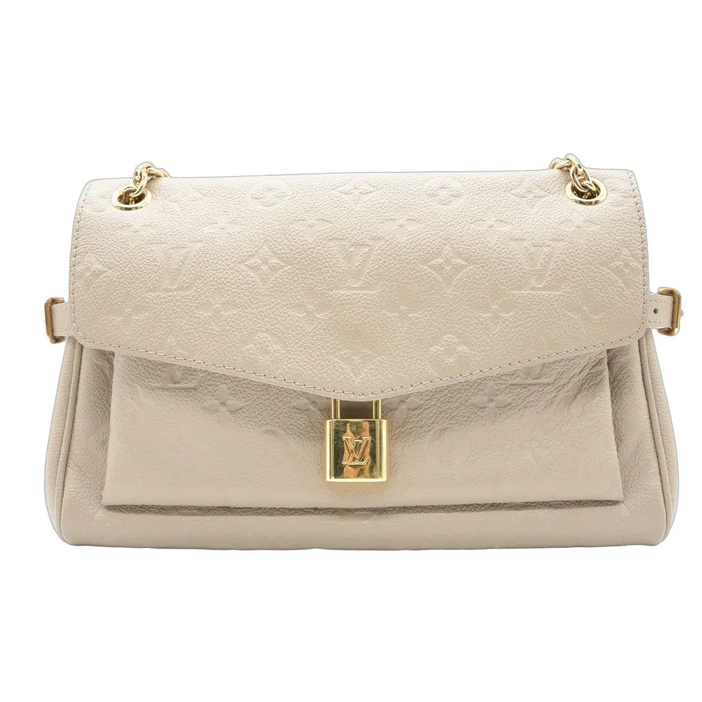 Louis Vuitton Anytime Flap Bag Beige Monogram Embossed Beige Leather Good - Front View