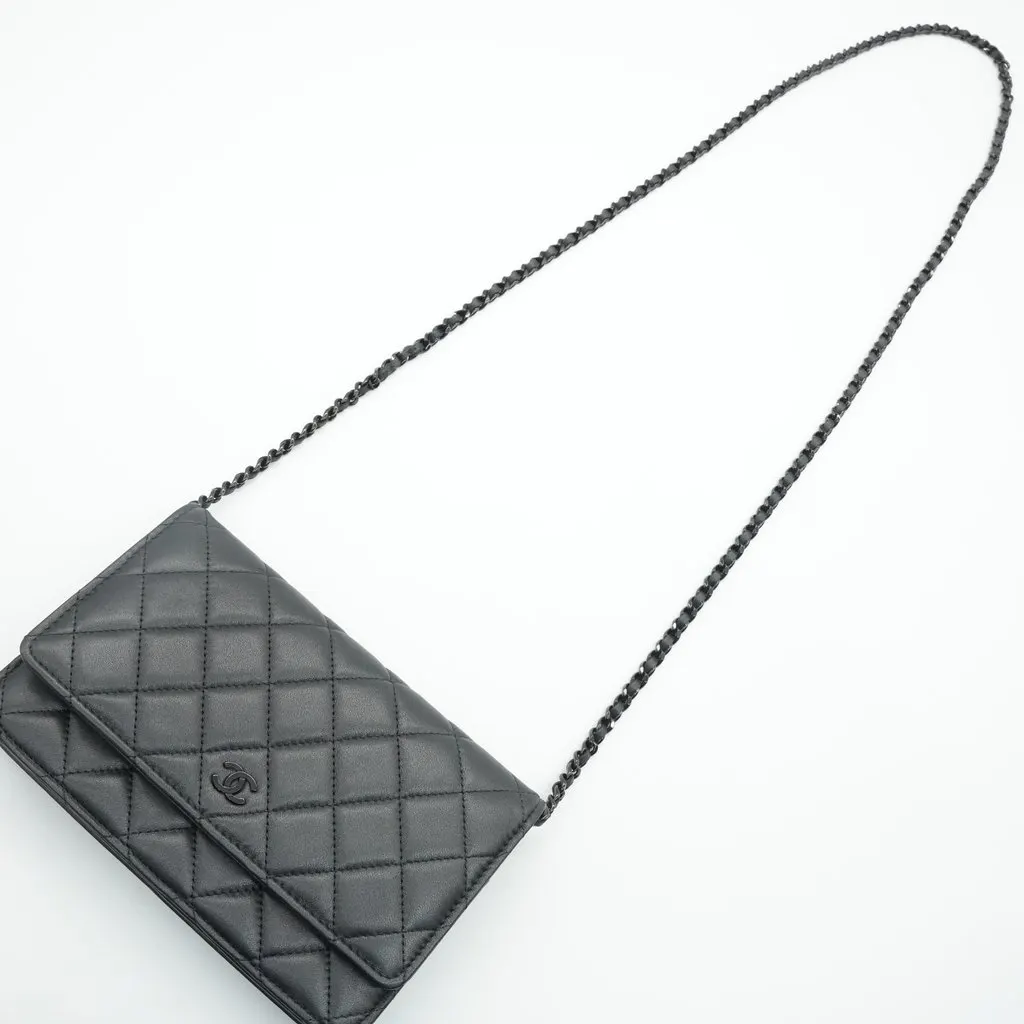 Chanel Classic Wallet On Chain So Black Lambskin Black Leather Never worn - Box View