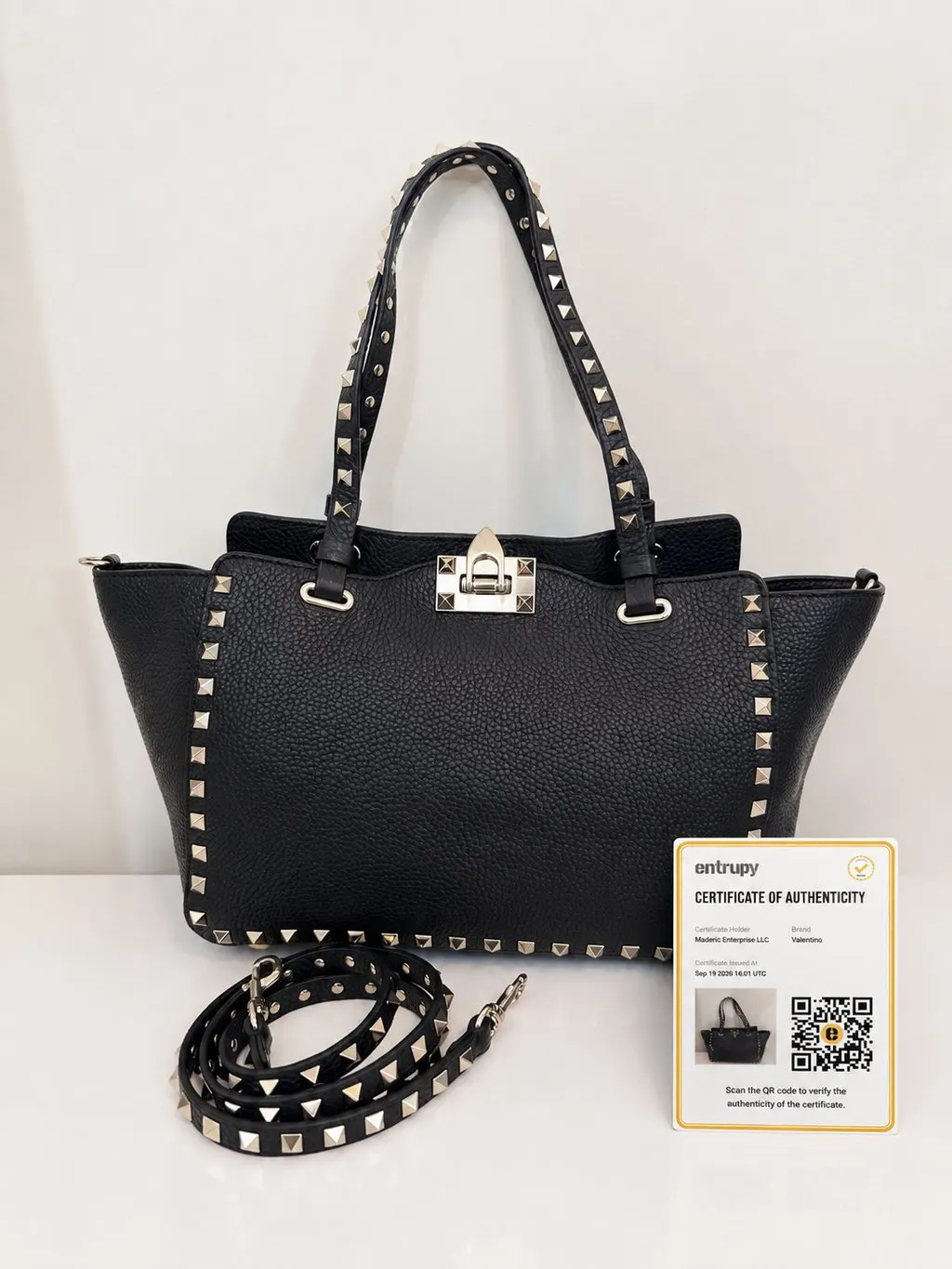 Valentino Black Leather Rockstud Two Way Bag Black Leather Good - Box View