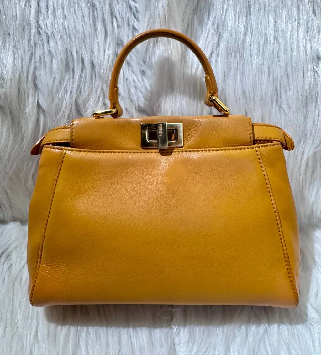 Fendi Peekaboo Mini Mustard Red Leather Good - Back View