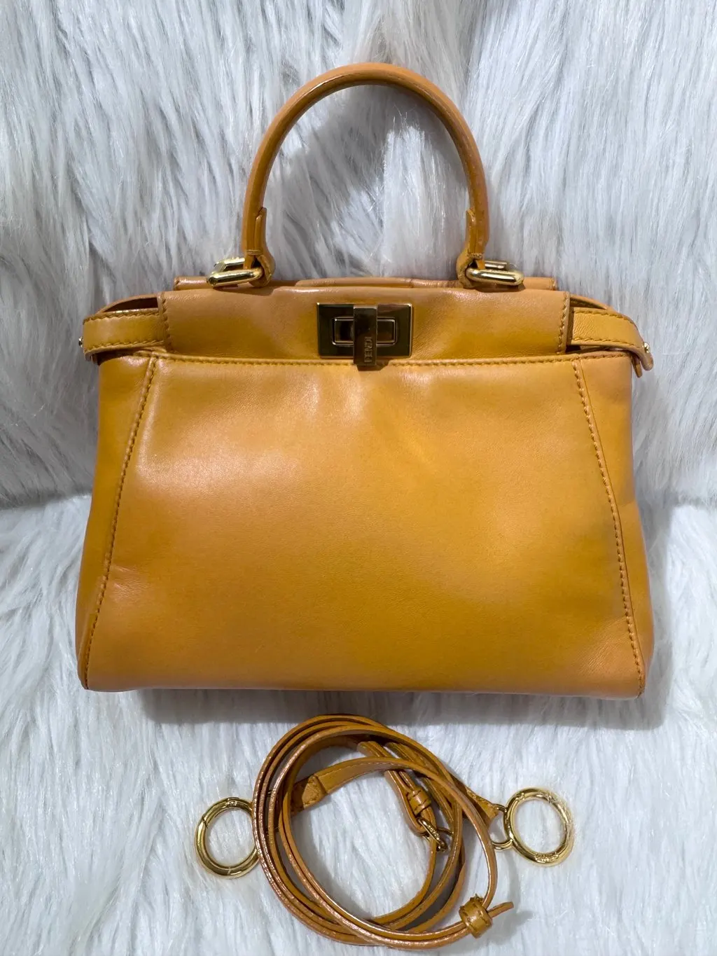 Fendi Peekaboo Mini Mustard Red Leather Good - Model View