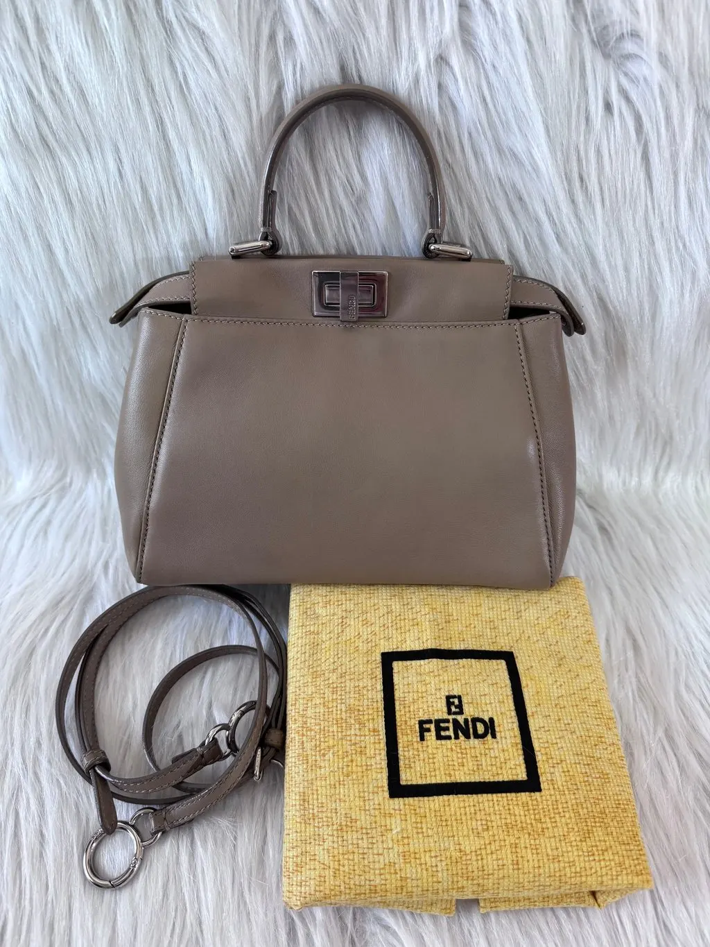 Fendi Peekaboo Mini Taupe Beige Beige Leather Good - Back View