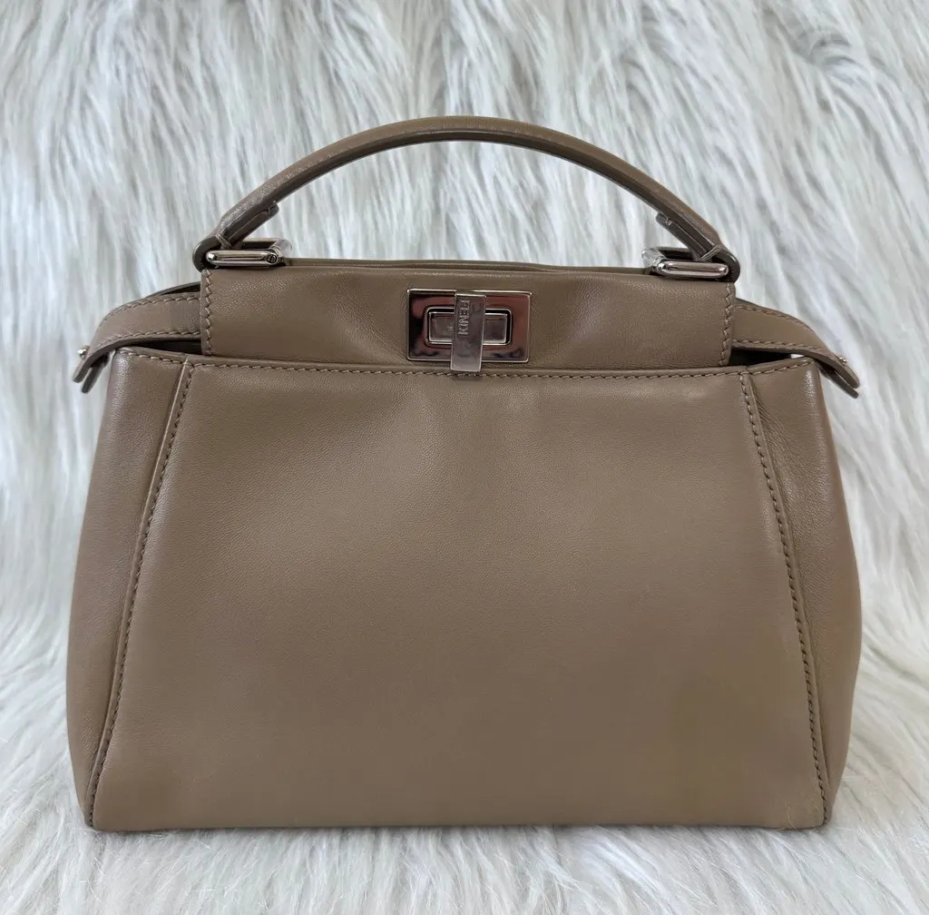 Fendi Peekaboo Mini Taupe Beige Beige Leather Good - Model View
