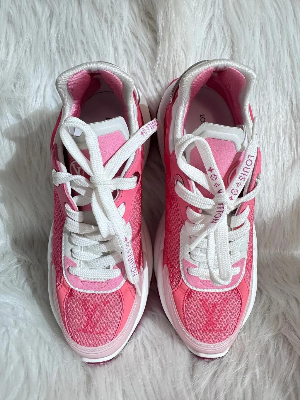Louis Vuitton Run 55 Pink Monogram Sneakers  size 34.5 Pink Good - Back View