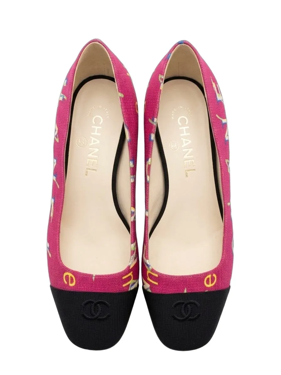 Chanel Classic Printed Canvas Ballerina Flats Multicolor graffiti pink size 35.5C Pink Canvas Good - Front View