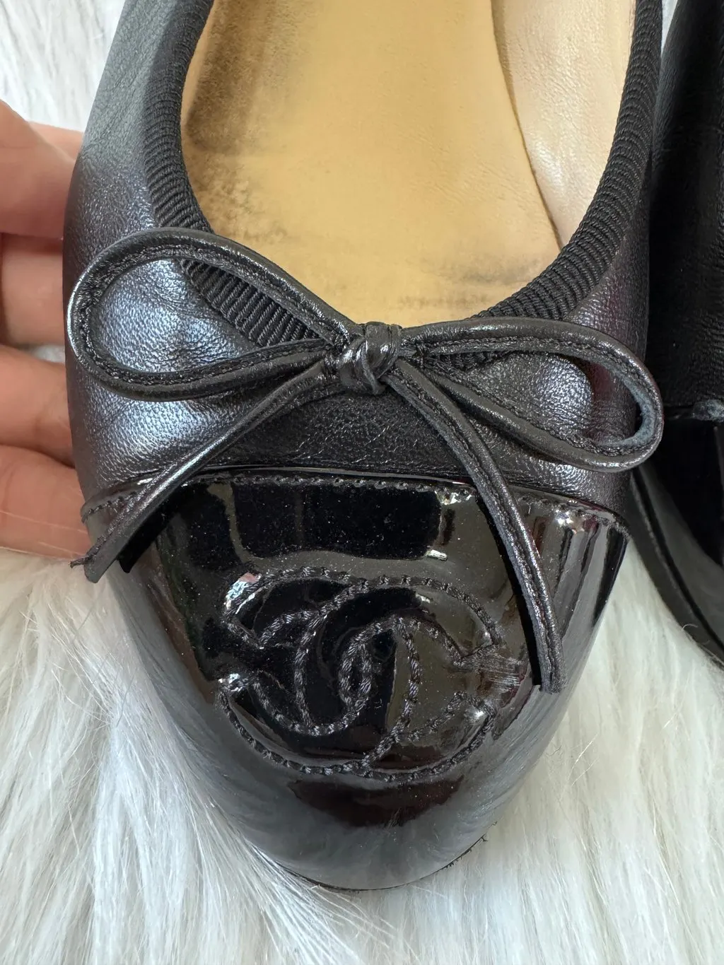 Chanel Classic Cap Toe Ballerina Flat Black size 34C Black Leather Good - Box View