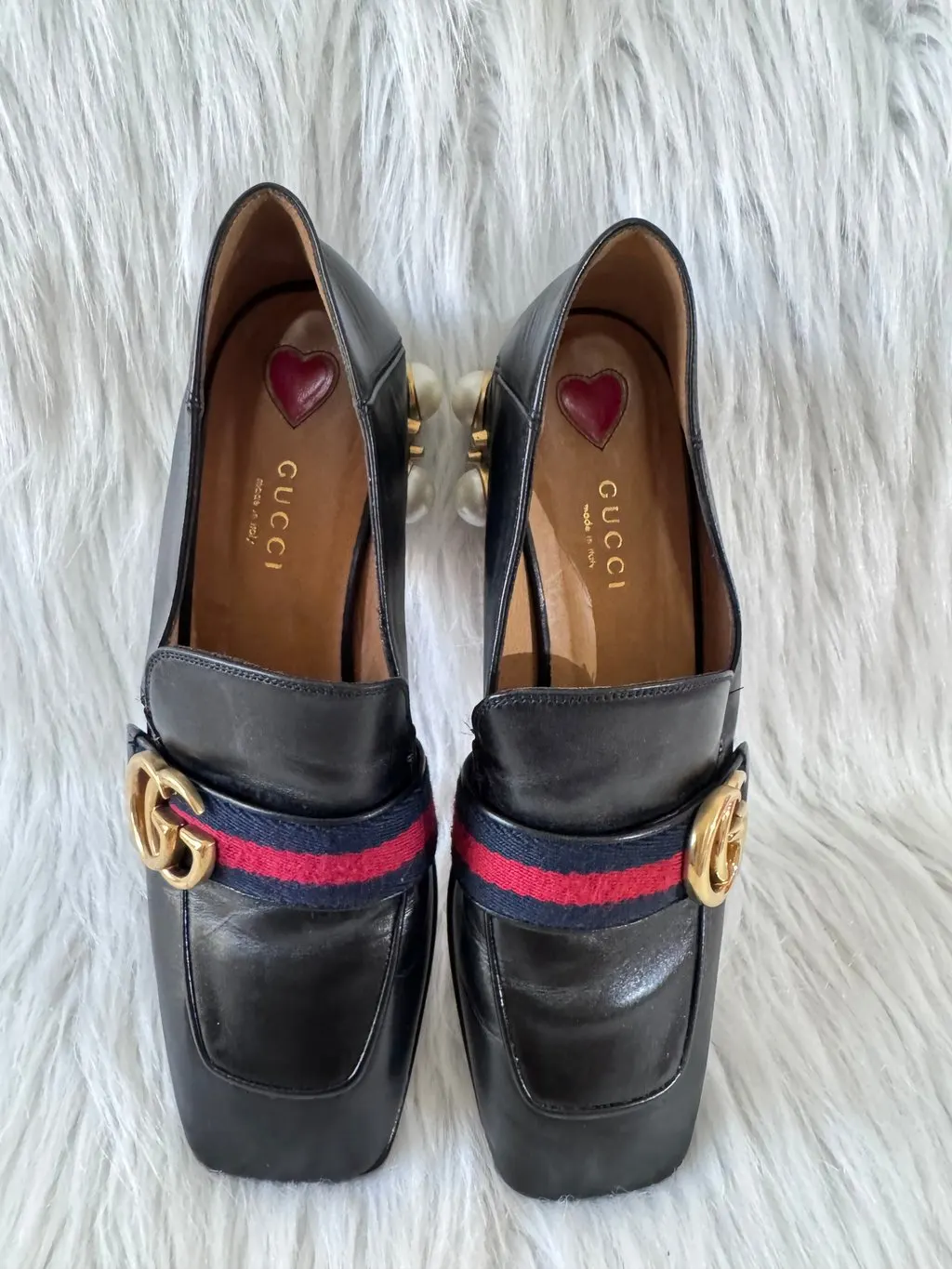 Gucci Peyton GG Pearl Loafers size 36 Navy Leather Good - Back View