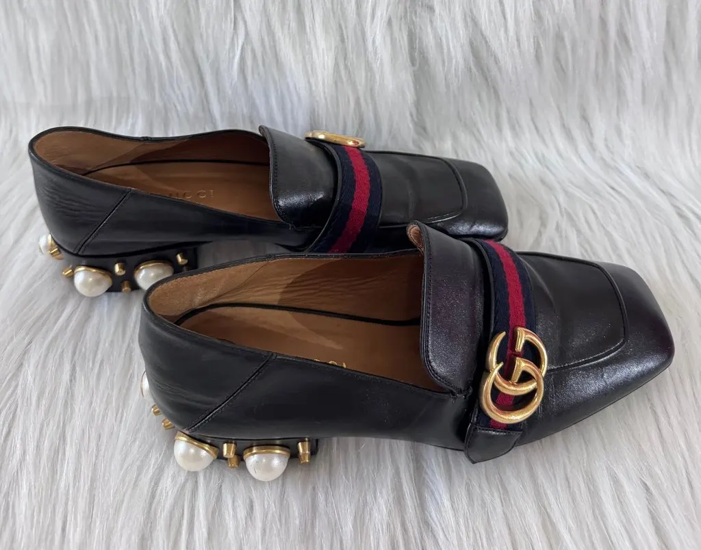 Gucci Peyton GG Pearl Loafers size 36 Navy Leather Good - Inside View