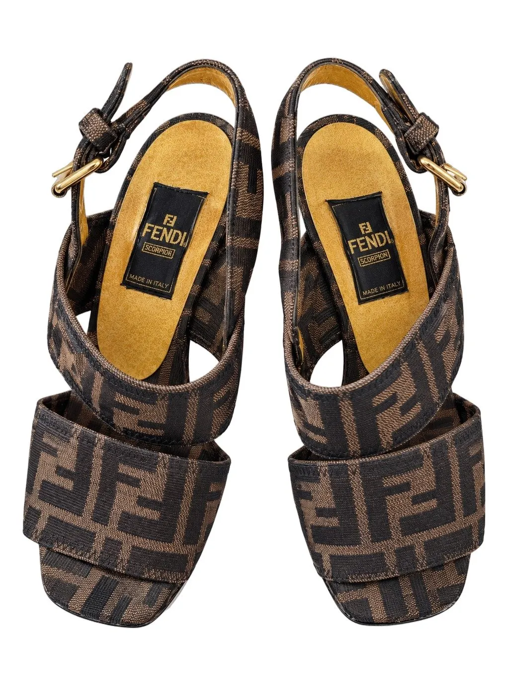 Fendi Zucca FF Monogram Wedge sandals size 36 Black Canvas Good - Front View