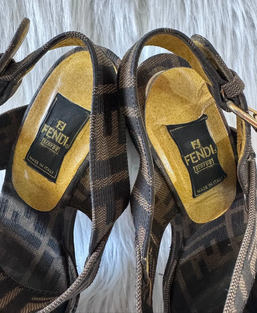 Fendi Zucca FF Monogram Wedge sandals size 36 Black Canvas Good - Model View