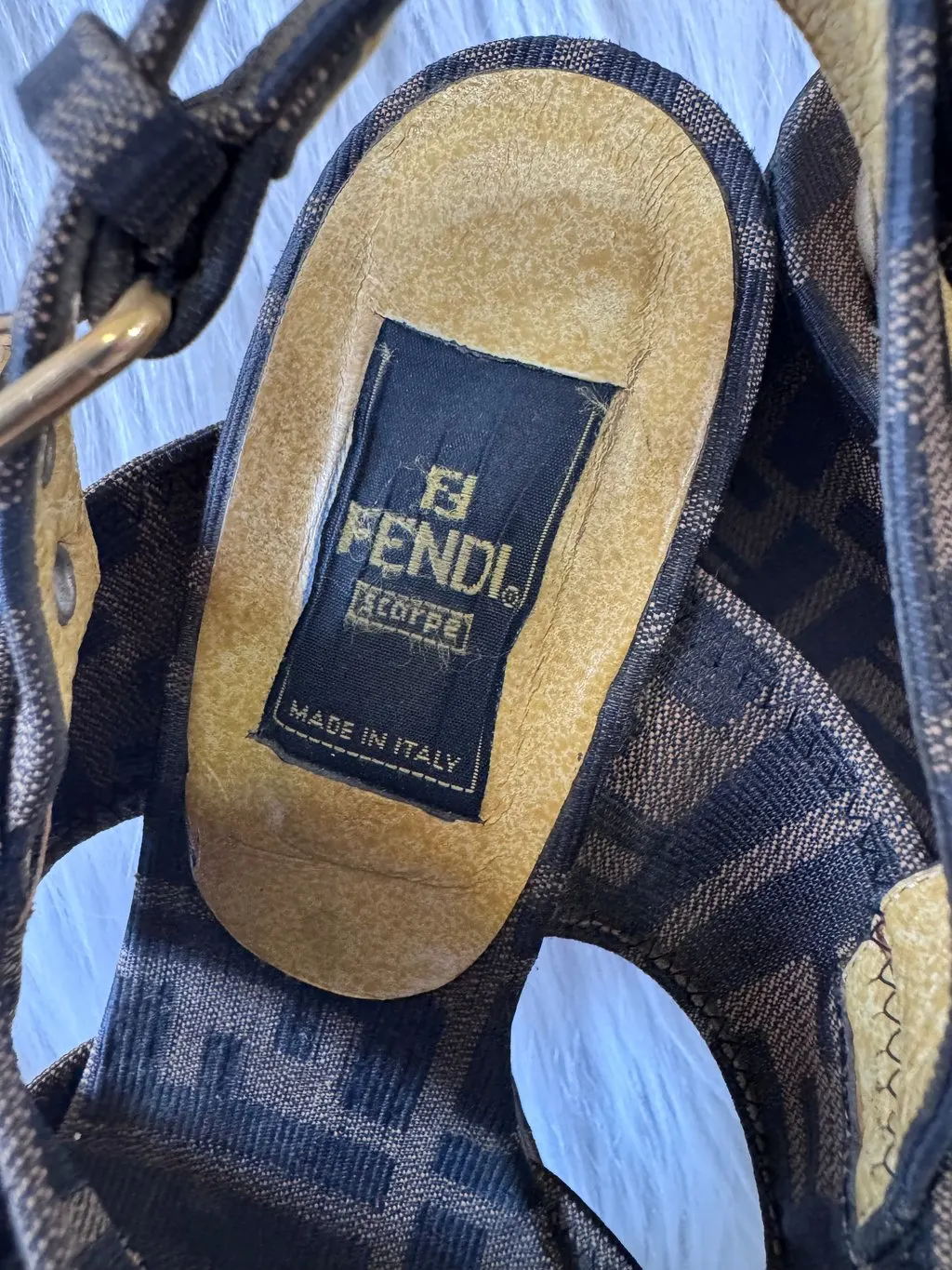 Fendi Zucca FF Monogram Wedge sandals size 36 Black Canvas Good - Box View