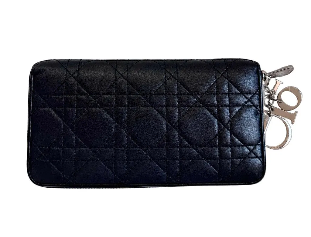 Dior Christian Dior Cannage Black Zippy Wallet