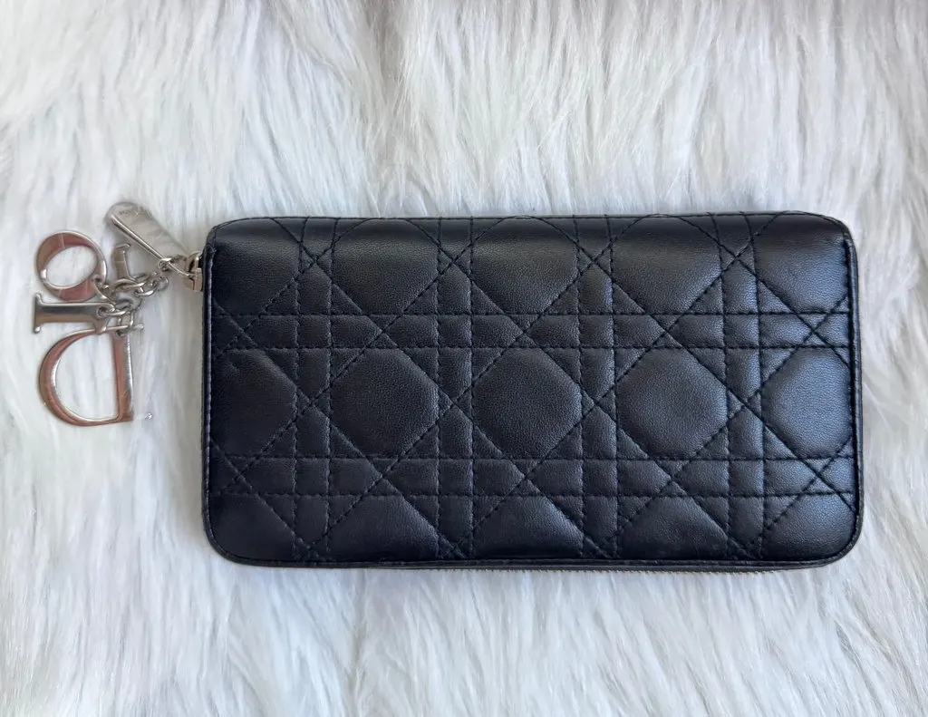 Dior Christian Dior Cannage Black Zippy Wallet Black Leather Good - Back View