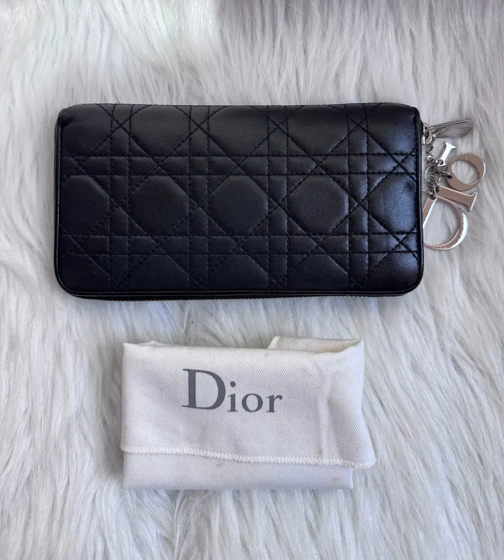 Dior Christian Dior Cannage Black Zippy Wallet Black Leather Good - Inside View