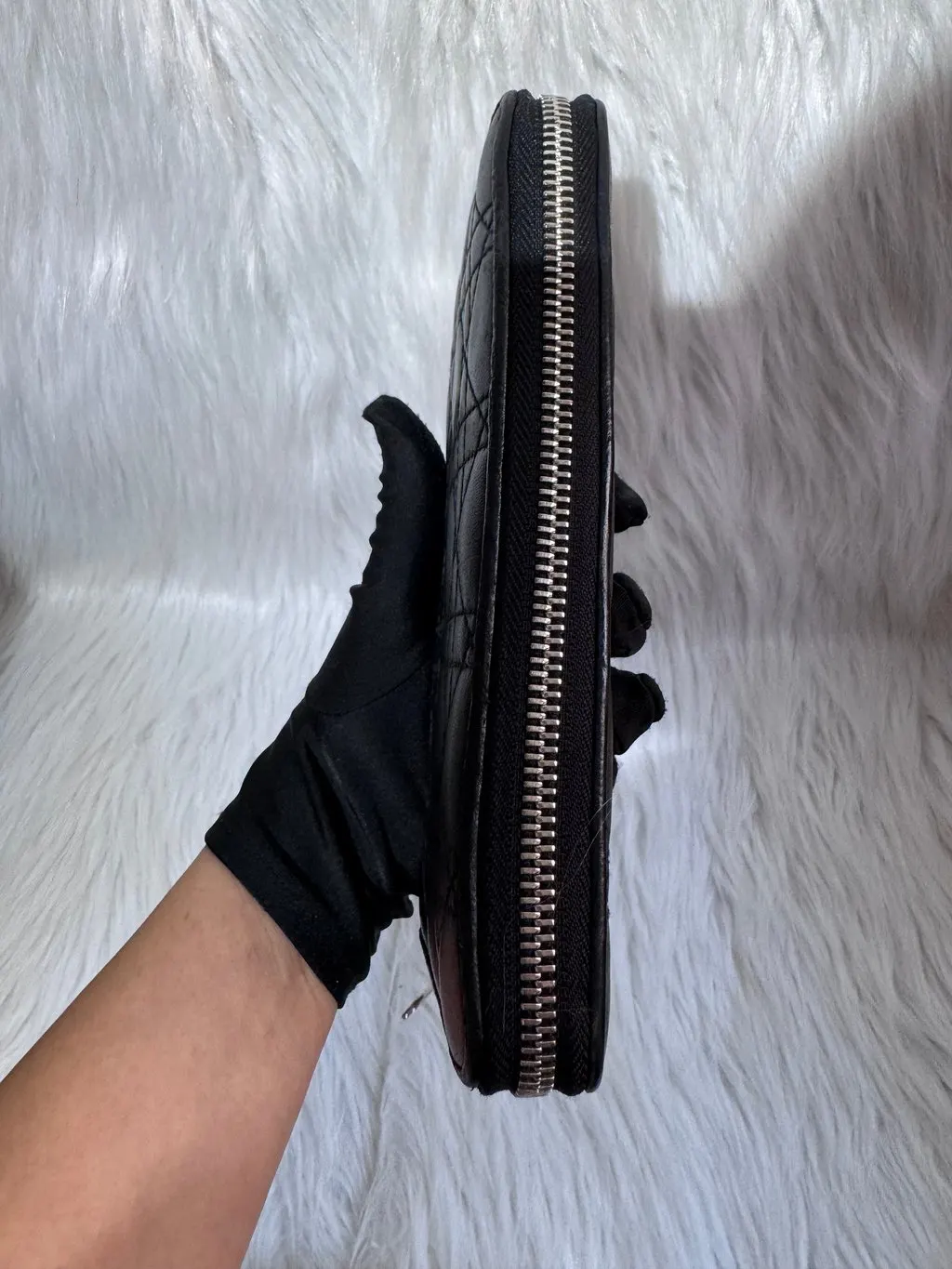 Dior Christian Dior Cannage Black Zippy Wallet Black Leather Good - Box View