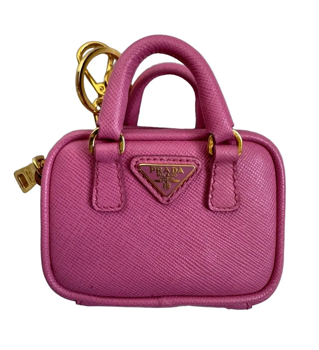Prada Pink Saffiano Bag Keychain Charm handbag accessory