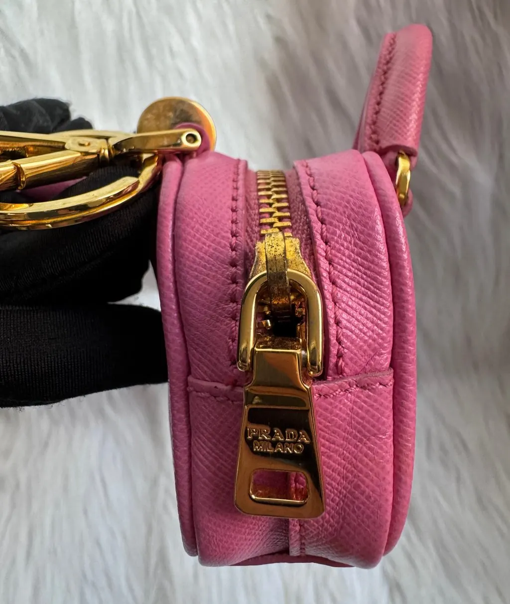 Prada Pink Saffiano Bag Keychain Charm handbag accessory Pink Leather Good - Box View