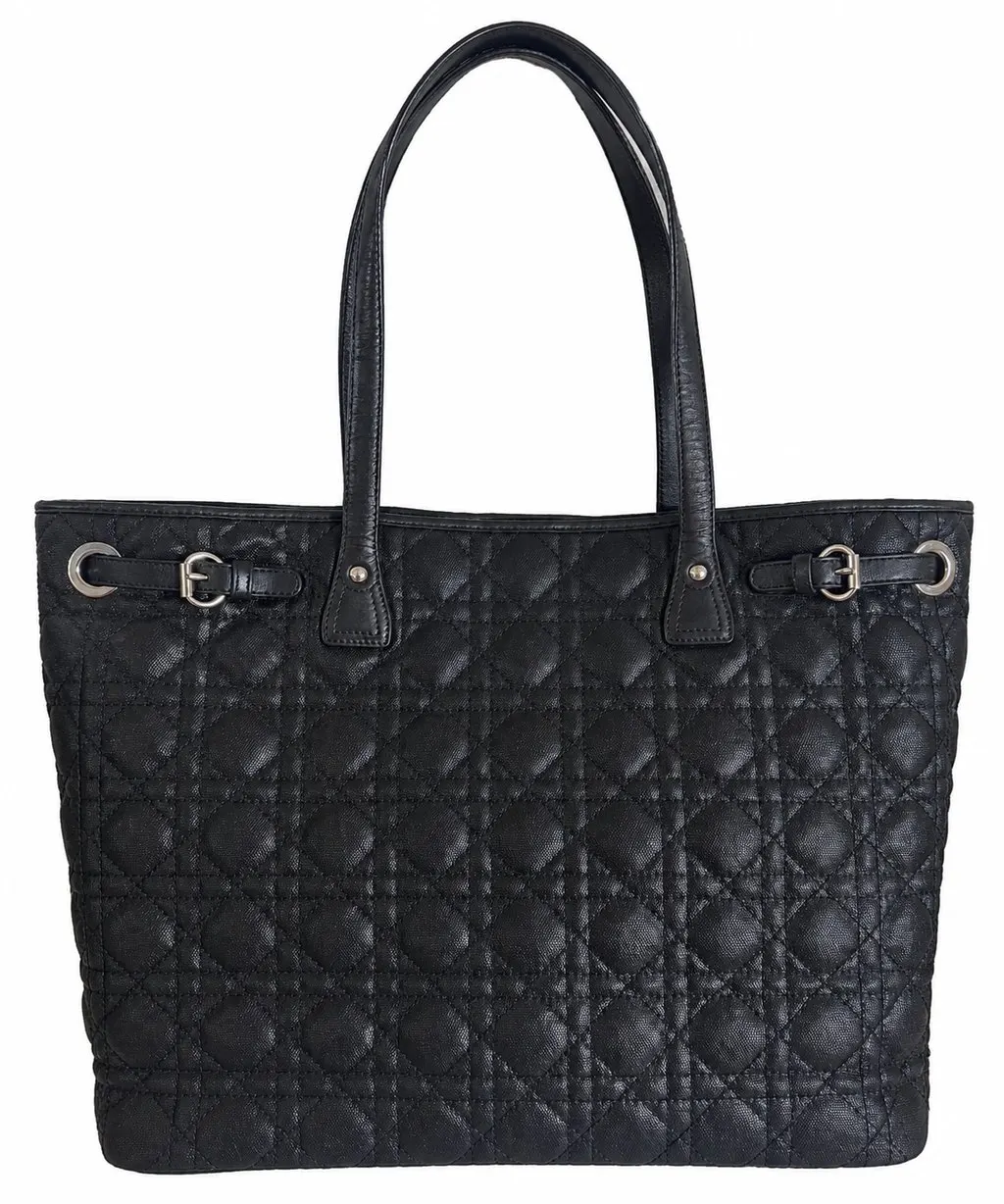Dior Christian Dior Panarea Medium Black Cannage  Tote Black Canvas Good - Back View