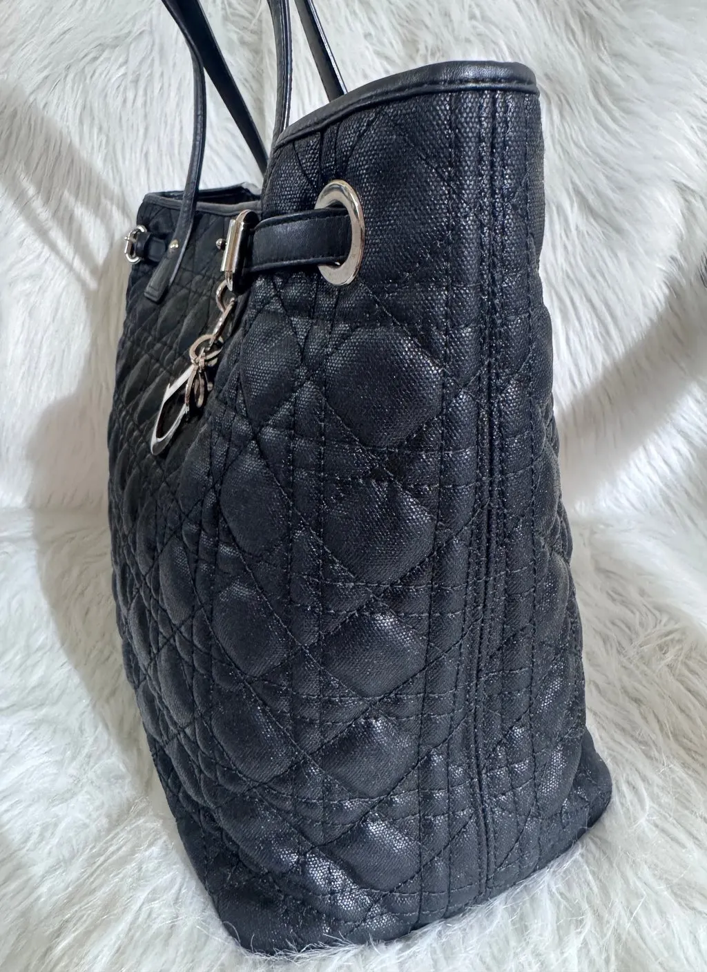 Dior Christian Dior Panarea Medium Black Cannage  Tote Black Canvas Good - Inside View