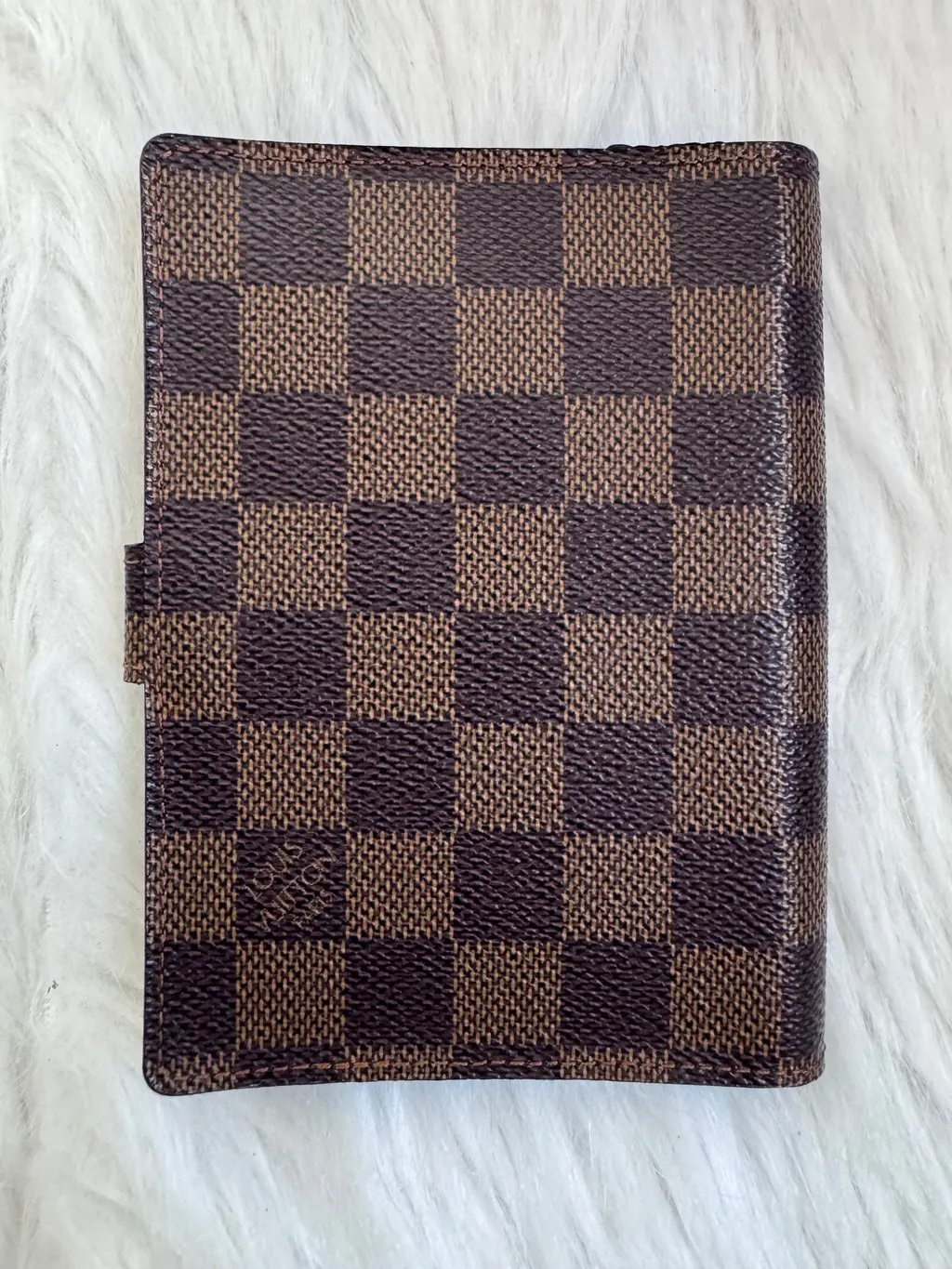 Louis Vuitton Damier Ebene Ring Agenda PM Black Canvas Good - Model View