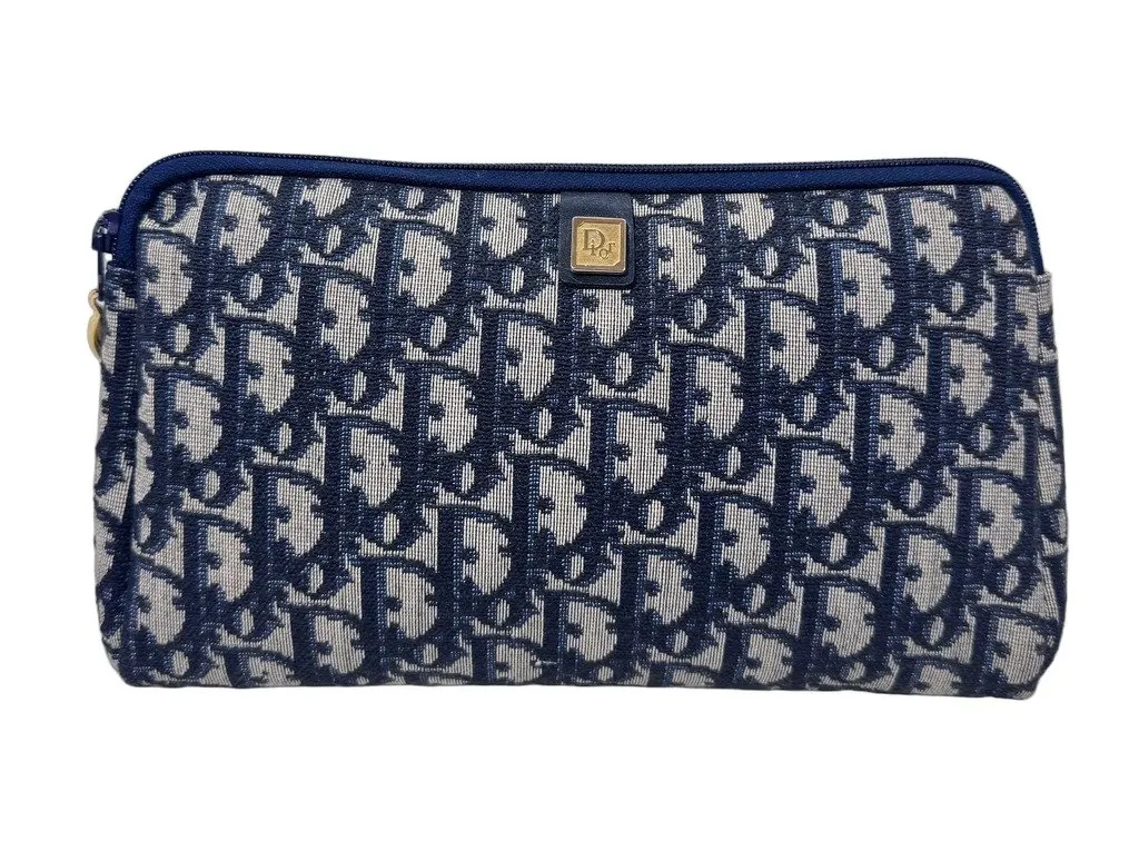 Dior Christian Dior Trotter Oblique Clutch Navy Canvas Good - Front View