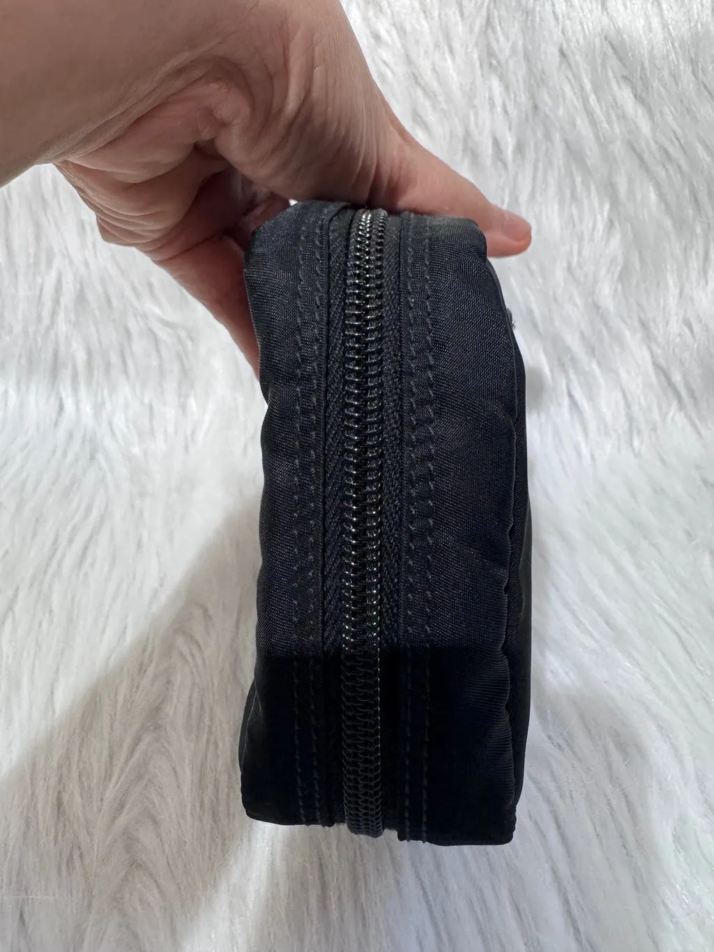 Prada Nylon Zipper Black Pouch Small Black Polyamide Good - Model View