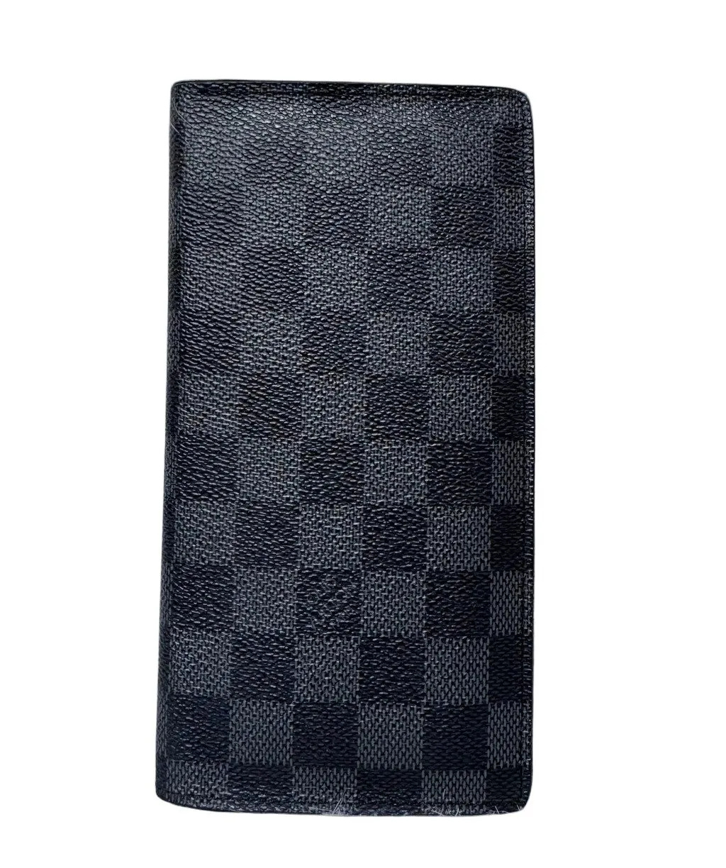 Louis Vuitton Brazza Damier Graphite Long Wallet Grey Canvas Good - Front View