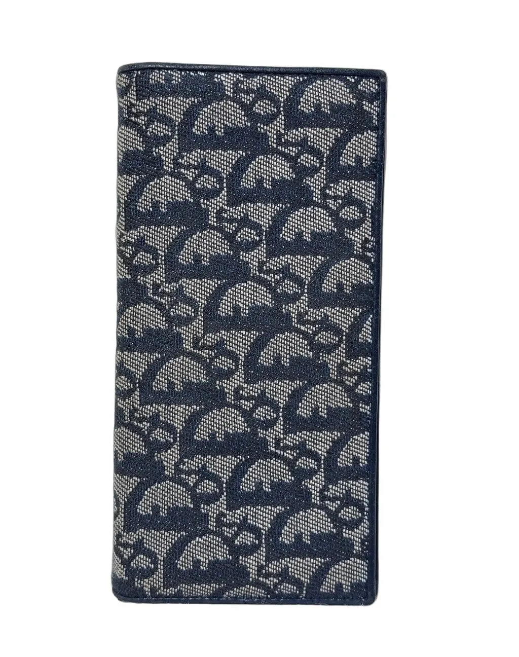 Dior Christian Dior Trotter Oblique Bifold Long Wallet Navy Canvas Good - Front View
