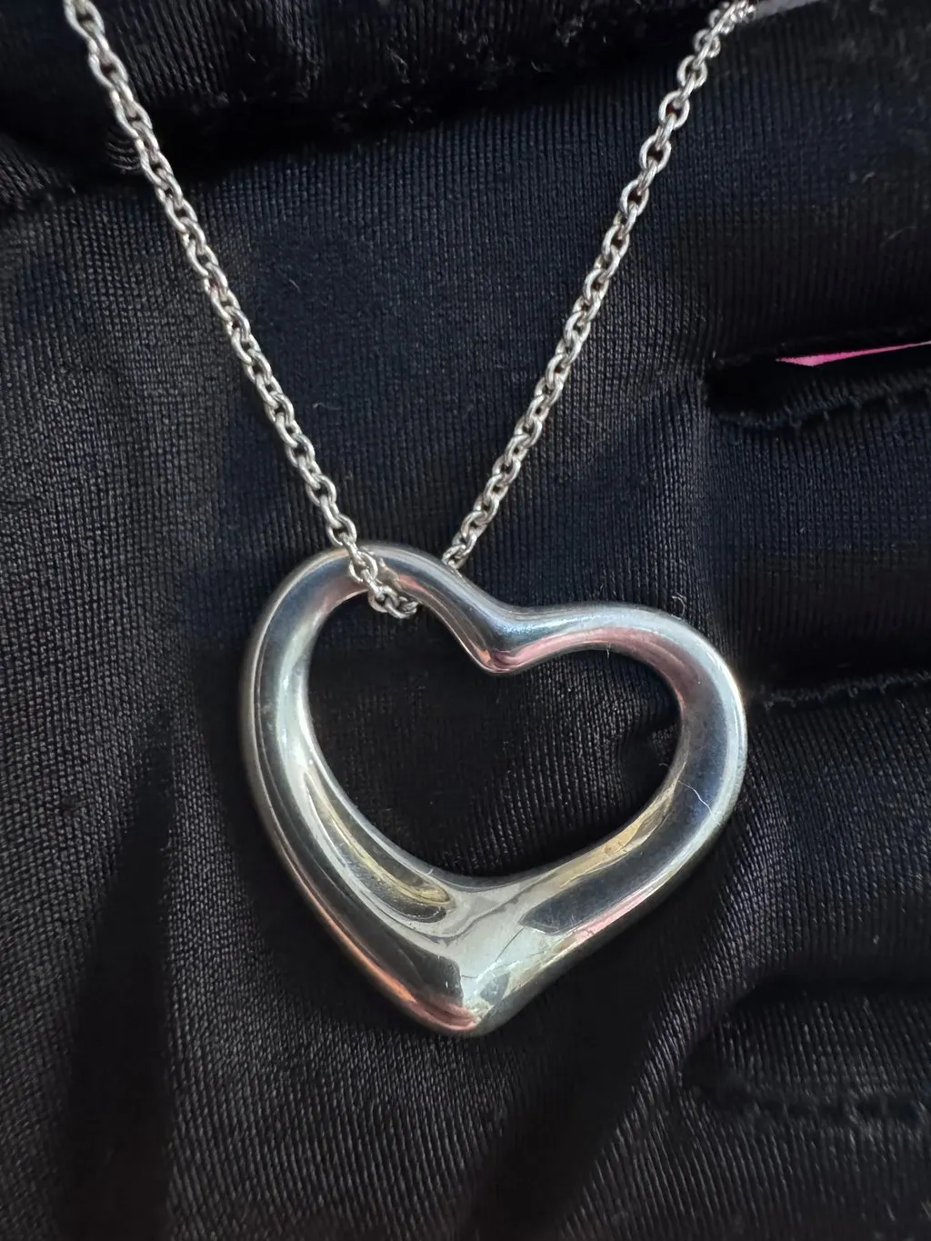 Tiffany & Co Open Heart Necklace Elsa Peretti Silver Silver Lace Good - Inside View