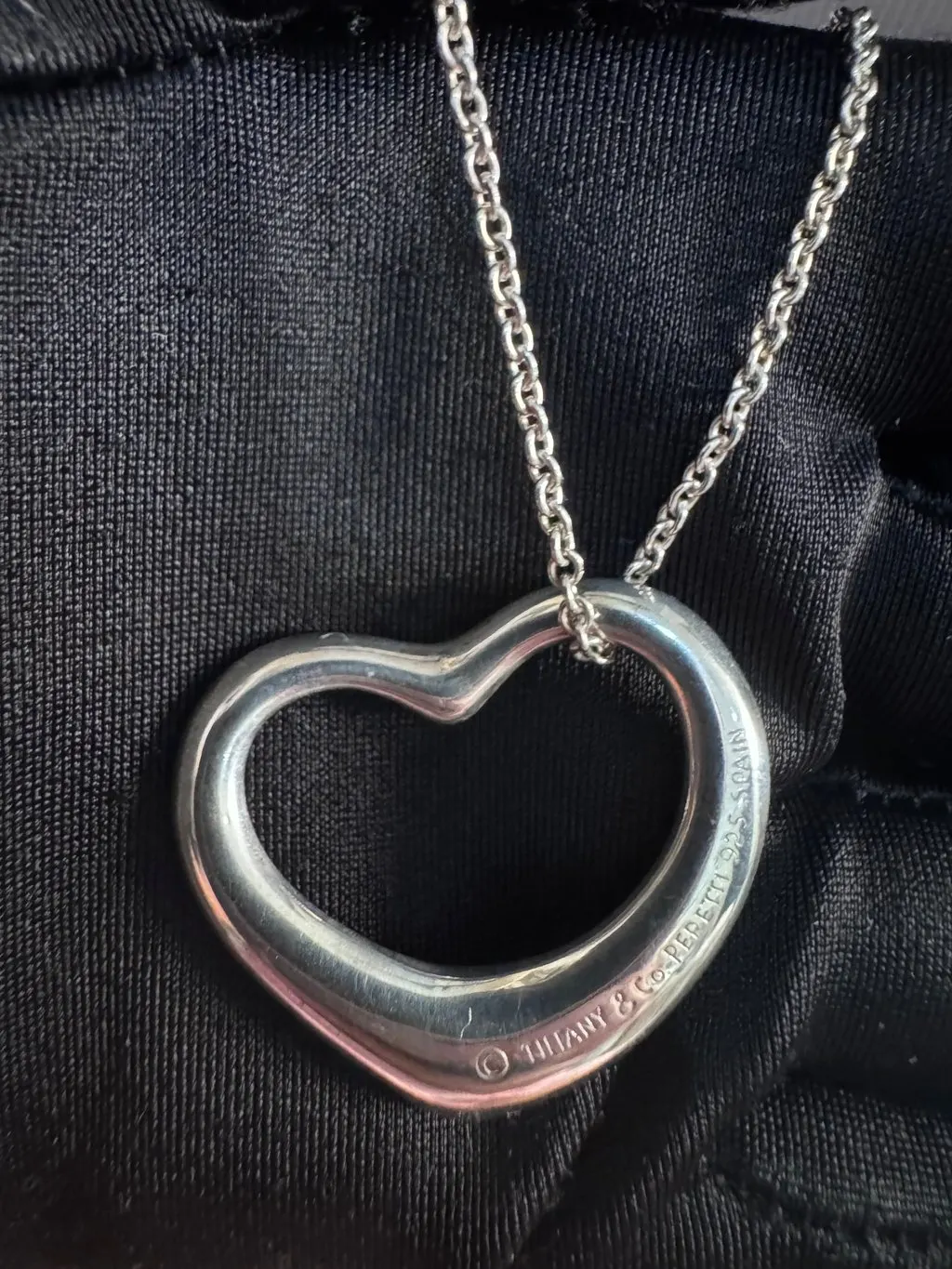 Tiffany & Co Open Heart Necklace Elsa Peretti Silver Silver Lace Good - Model View