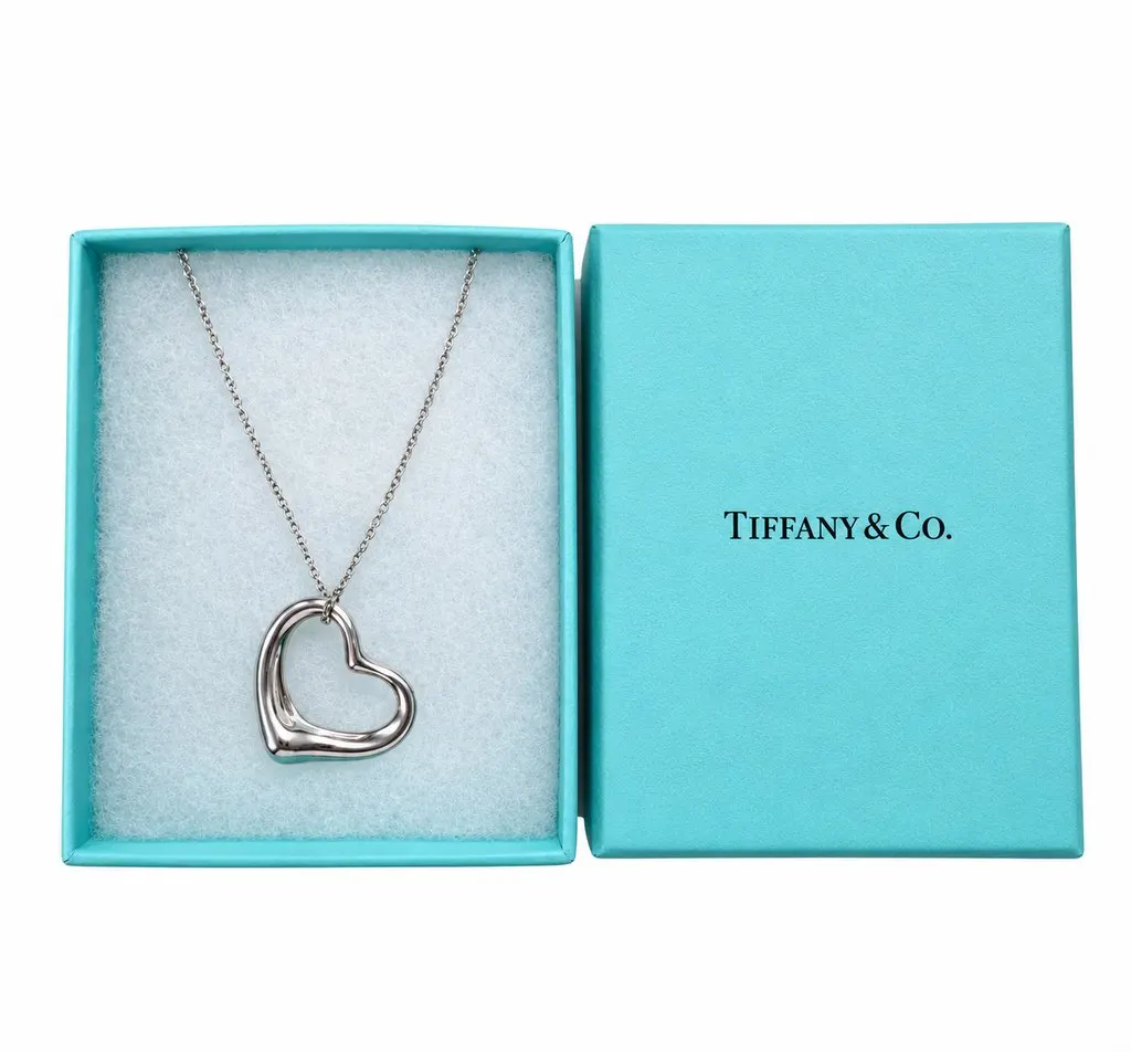 Tiffany & Co Open Heart Necklace Elsa Peretti Silver Silver Lace Good - Box View