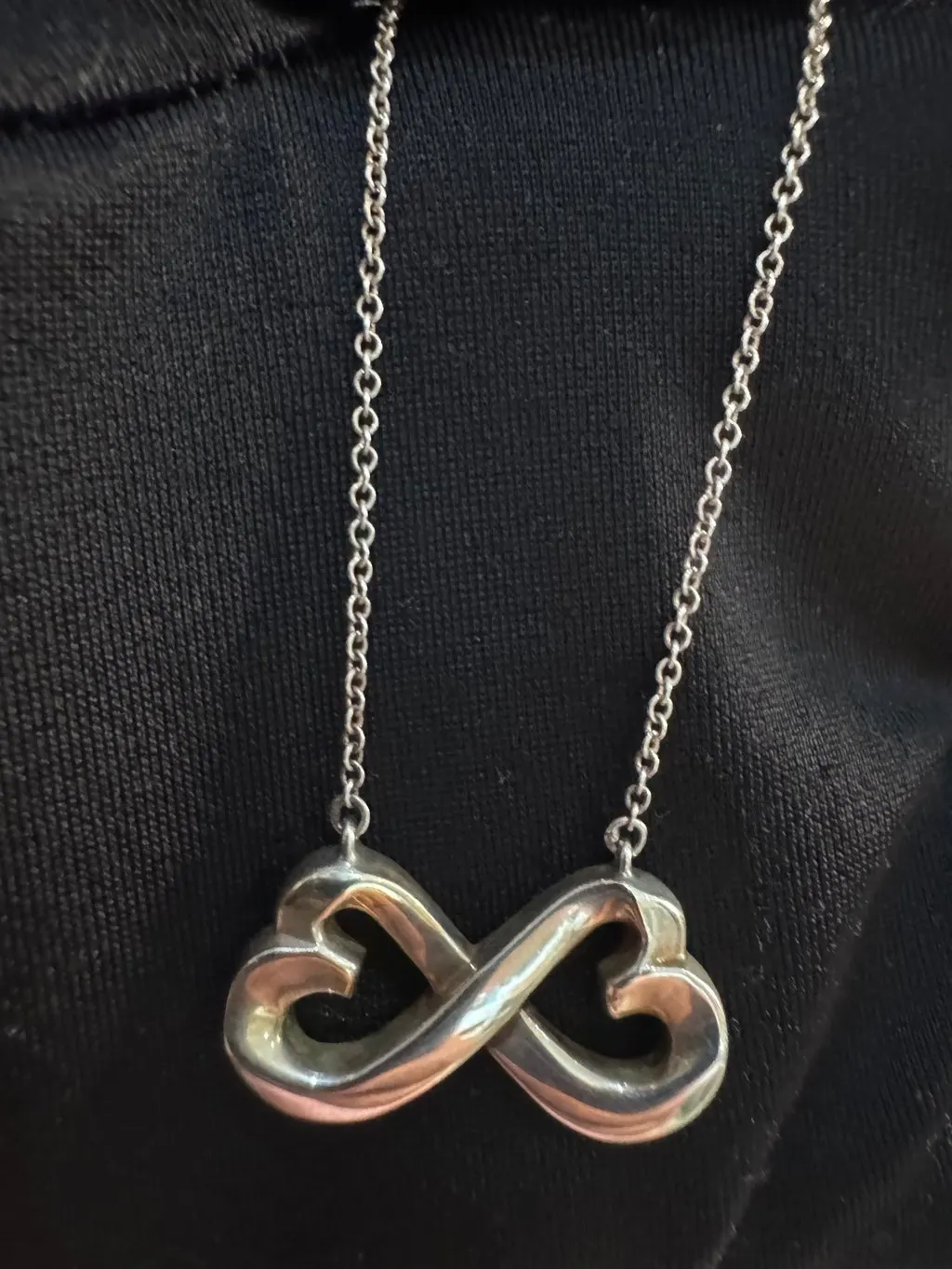Tiffany & Co Double Heart Infinity Necklace Paloma Picasso Silver Silver Lace Good - Inside View