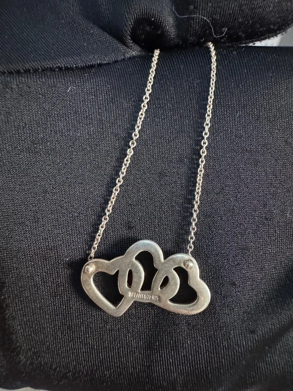 Tiffany & Co Triple Heart Necklace Silver Silver Lace Good - Box View