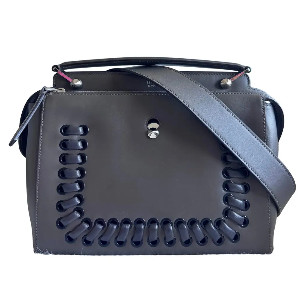 Fendi Whipstitch Dotcom two way bag-dark gray Grey Lace Good - Front View
