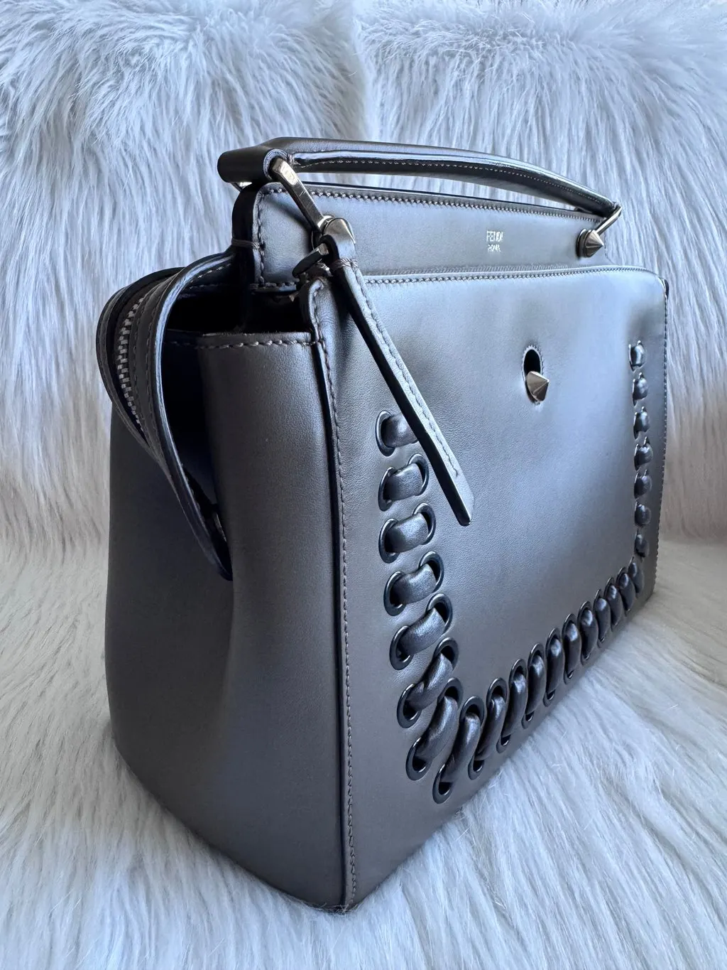 Fendi Whipstitch Dotcom two way bag-dark gray Grey Lace Good - Model View