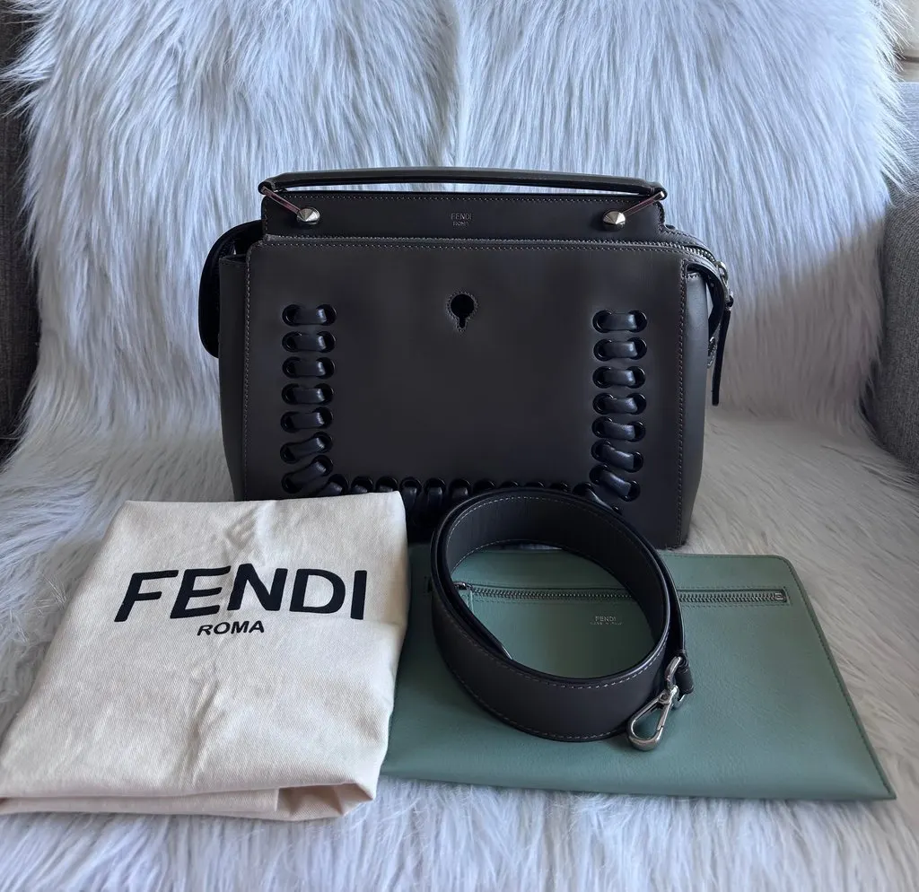 Fendi Whipstitch Dotcom two way bag-dark gray Grey Lace Very good - Back View