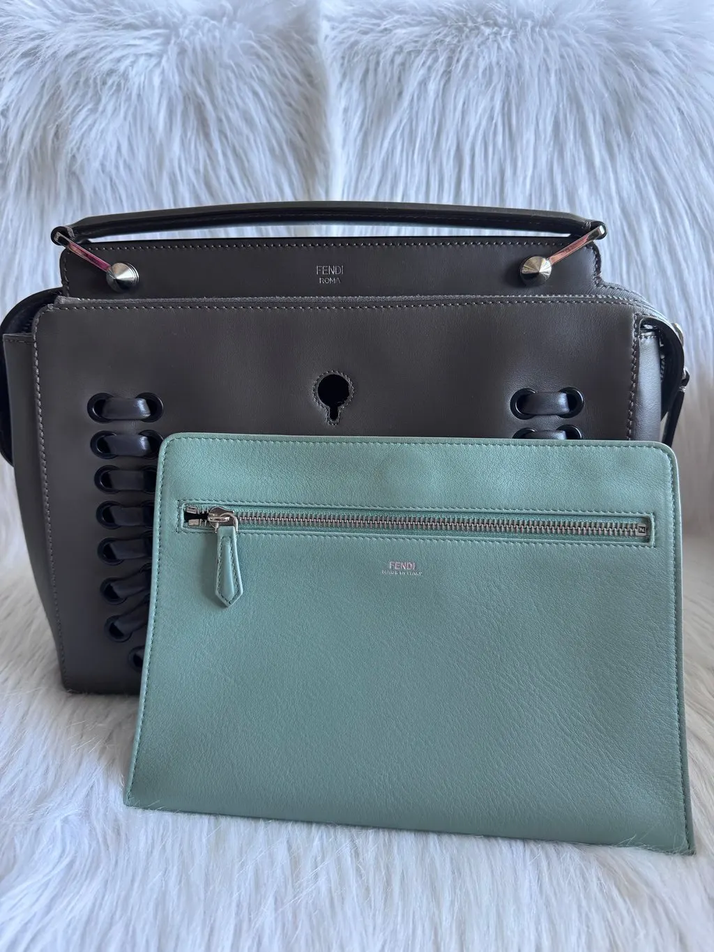 Fendi Whipstitch Dotcom two way bag-dark gray Grey Lace Very good - Box View