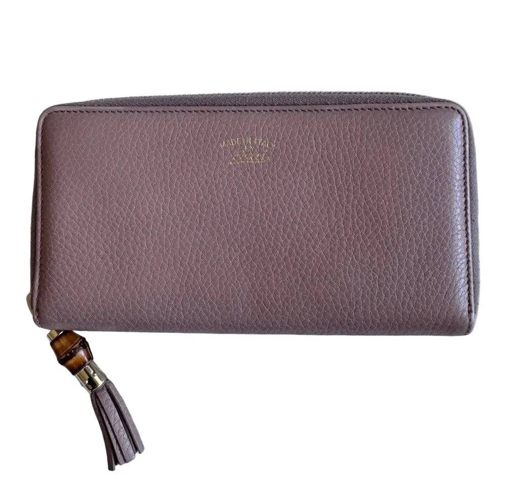 Gucci Zippy Long Wallet with Bamboo Tassel Gold Leather Good - Front View