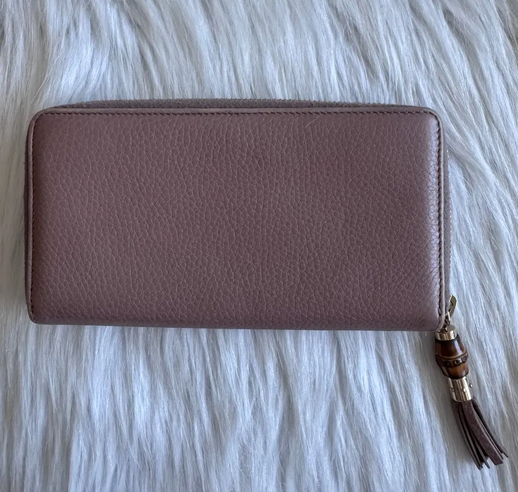 Gucci Zippy Long Wallet with Bamboo Tassel Gold Leather Good - Back View