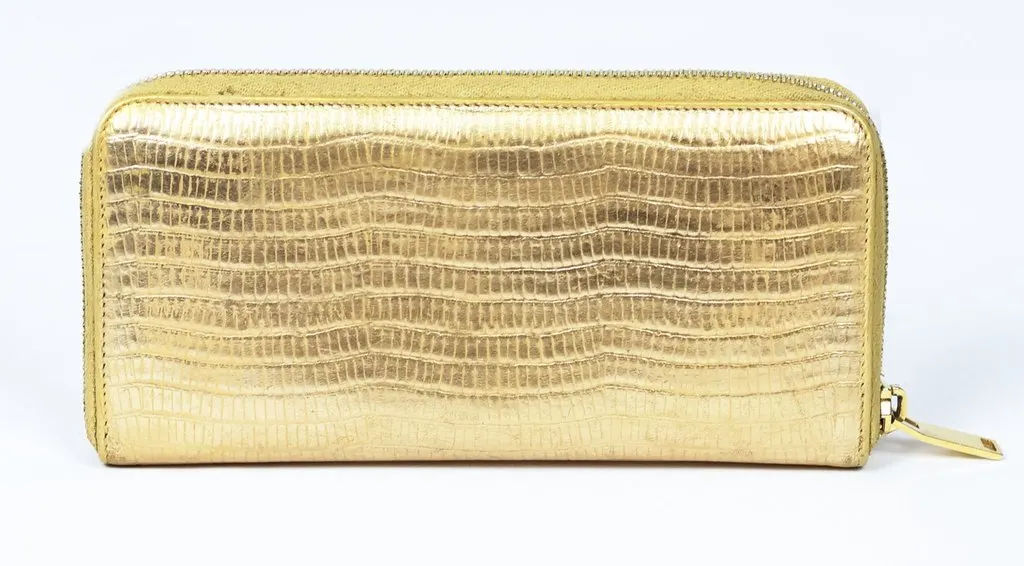 Saint Laurent Zip around long wallet -gold Gold Canvas Good - Back View