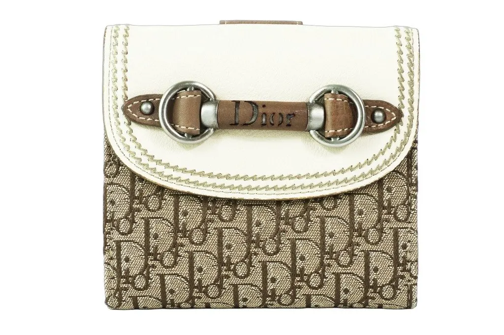Dior Christian Dior Bifold Trotter Beige Wallet Beige Leather Good - Front View