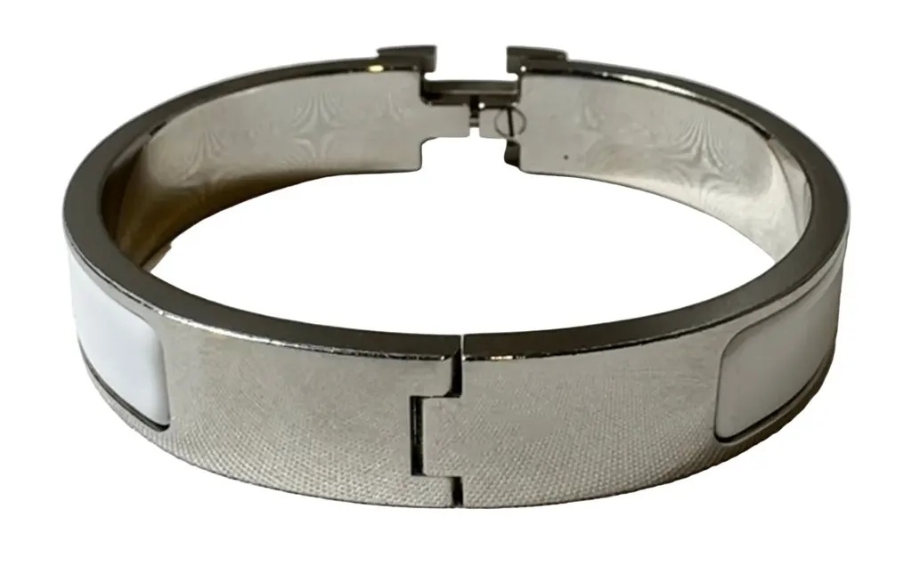 Hermès Clic Clac H White Enamel Palladium Plated Narrow Bracelet PM White Very good - Back View