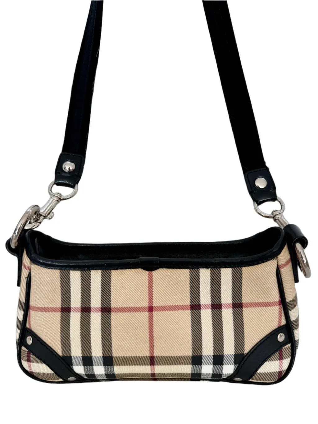 Burberry House Check mini baguette crossbody bag Brown Canvas Good - Front View