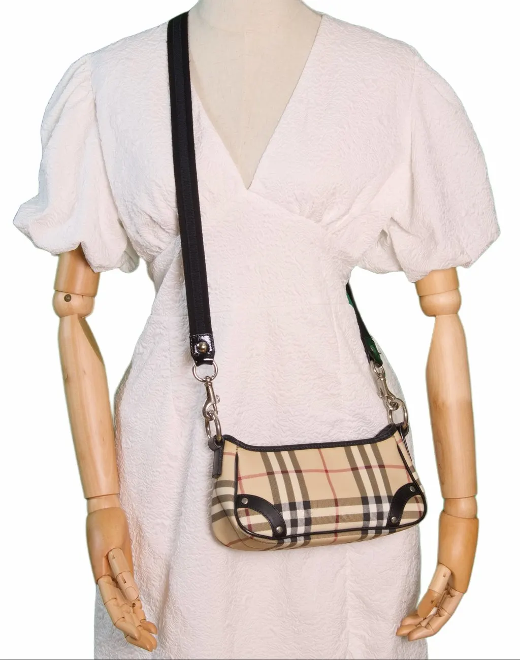 Burberry House Check mini baguette crossbody bag Brown Canvas Good - Model View