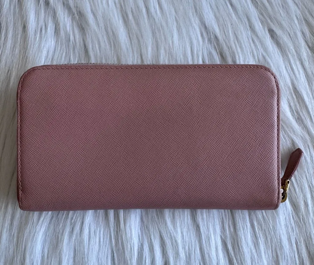 Prada Pink Saffiano Bow Zip Long wallet Pink Leather Good - Back View