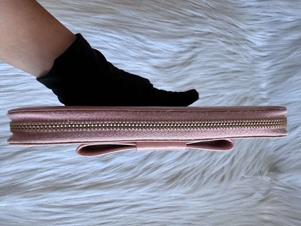 Prada Pink Saffiano Bow Zip Long wallet Pink Leather Good - Box View