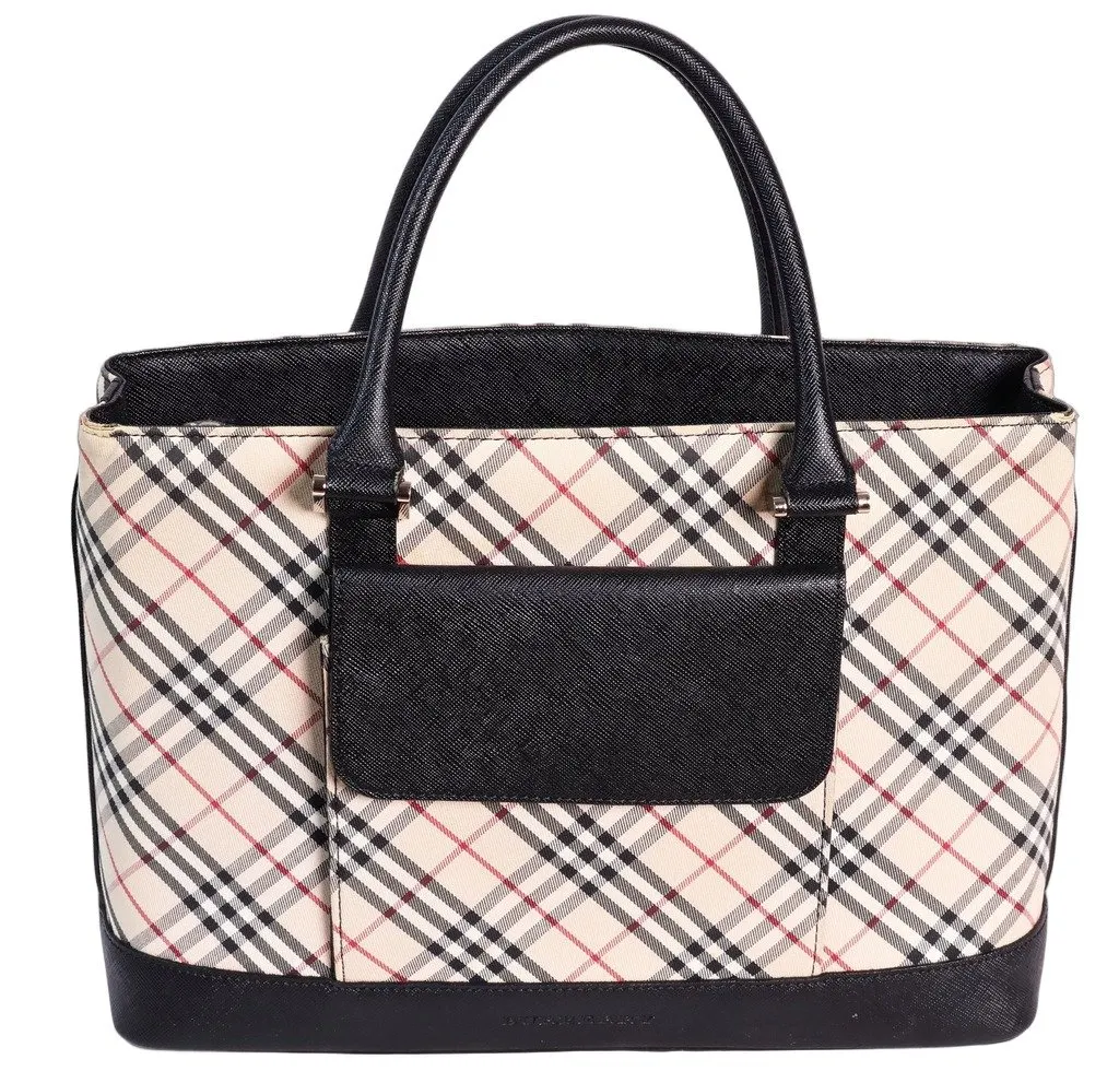 Burberry Nova Check Canvas Tote bag Silver Canvas Good - Front View