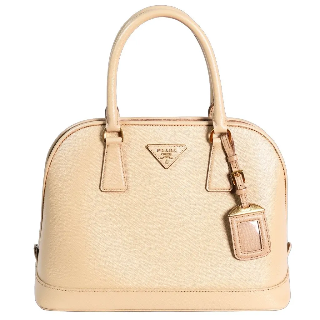 Prada Beige Saffiano Lux Open Two-Way Bag Beige Leather Good - Front View