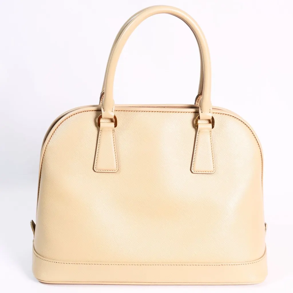 Prada Beige Saffiano Lux Open Two-Way Bag Beige Leather Good - Back View